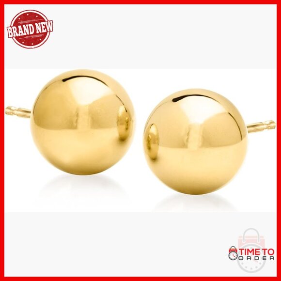 12mm Gold Over Sterling Ball Stud Earrings 18kt Italian Crafted